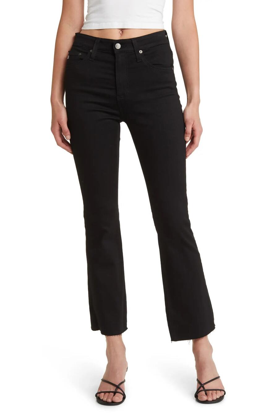 AG Jeans Farrah Raw Hem High Waist Ankle Bootcut Size 28 Black Stretch